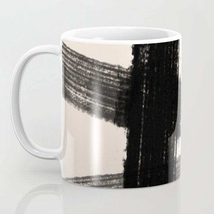 Abstract Minimalist Painted Brushstrokes in Black and Almond Cream 1 Coffee Mug Gallery Image 3