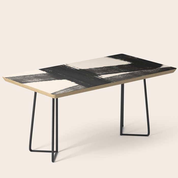 Abstract Minimalist Painted Brushstrokes in Black and Almond Cream 1 Coffee Table Gallery Image 1
