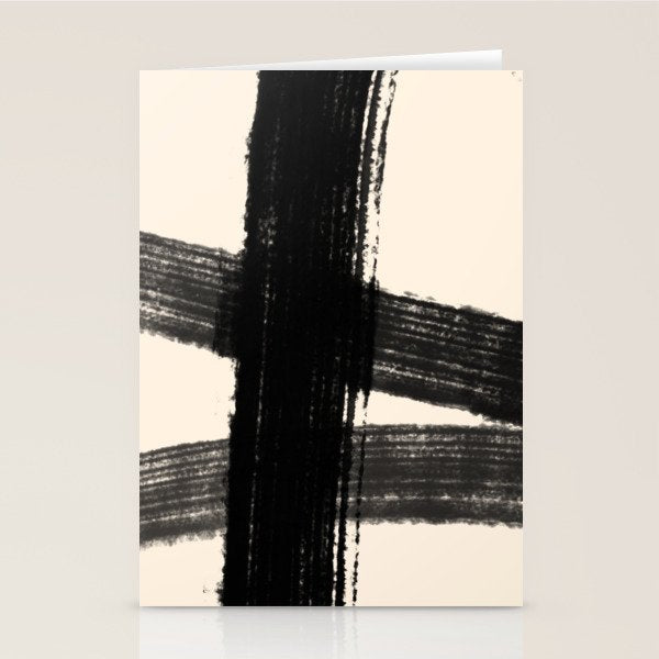 Abstract Minimalist Painted Brushstrokes in Black and Almond Cream 1 Stationery Card Gallery Image 1
