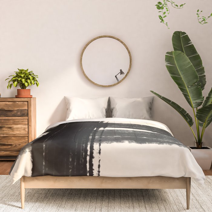 Abstract Minimalist Painted Brushstrokes in Black and Almond Cream 1 Comforter Gallery Image 3