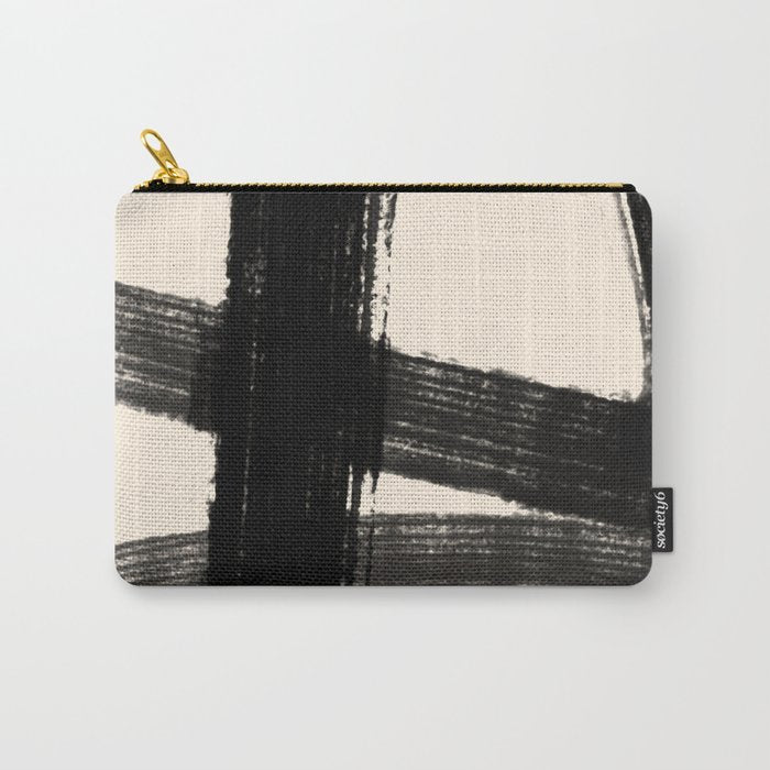 Abstract Minimalist Painted Brushstrokes in Black and Almond Cream 1 Carry All Pouch Gallery Image 1