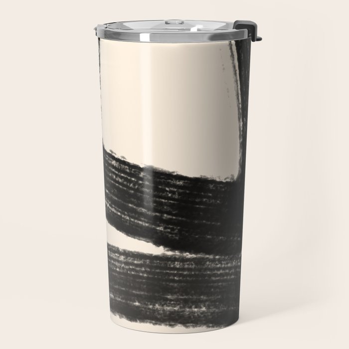 Abstract Minimalist Painted Brushstrokes in Black and Almond Cream 1 Travel Mug Gallery Image 2