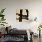 Abstract Minimalist Painted Brushstrokes in Black and Almond Cream 1 Wood Wall Art Gallery Image 2