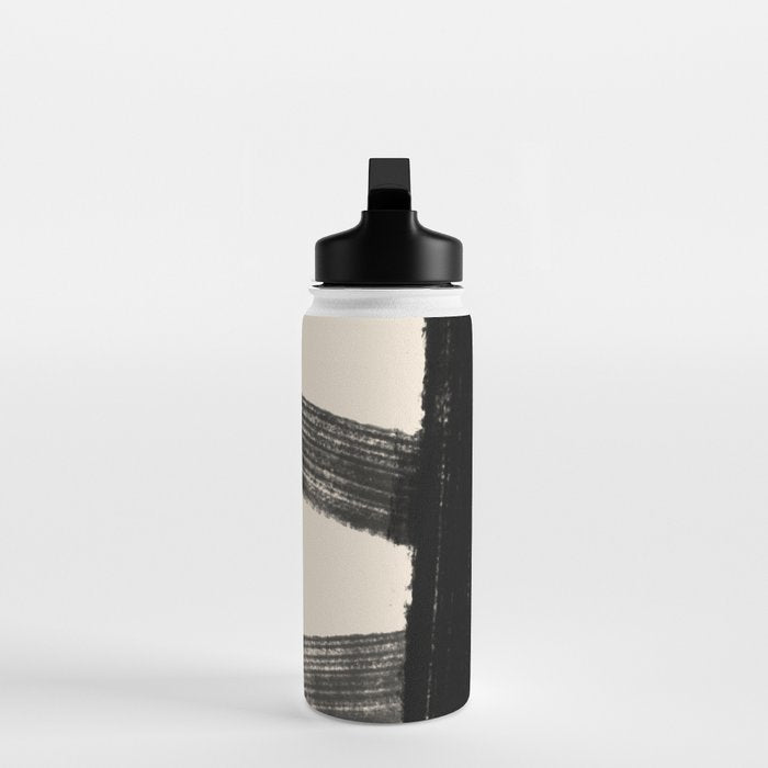 Abstract Minimalist Painted Brushstrokes in Black and Almond Cream 1 Water Bottle Gallery Image 3