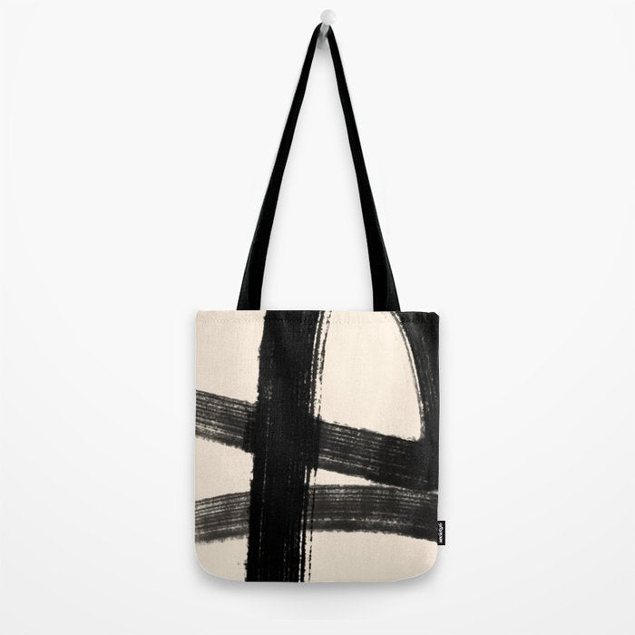 Abstract Minimalist Painted Brushstrokes in Black and Almond Cream 1 Tote Bag Gallery Image 2