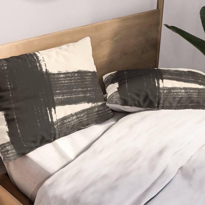 Abstract Minimalist Painted Brushstrokes in Black and Almond Cream 1 Pillow Sham Gallery Image 2