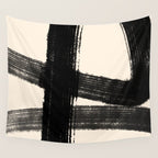Abstract Minimalist Painted Brushstrokes in Black and Almond Cream 1 Wall Tapestry Gallery Image 4