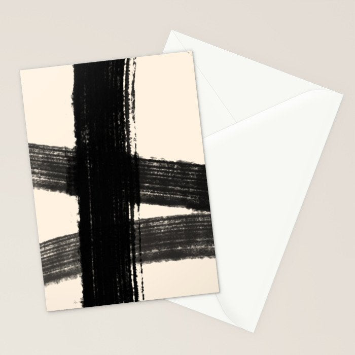 Abstract Minimalist Painted Brushstrokes in Black and Almond Cream 1 Stationery Card Gallery Image 2