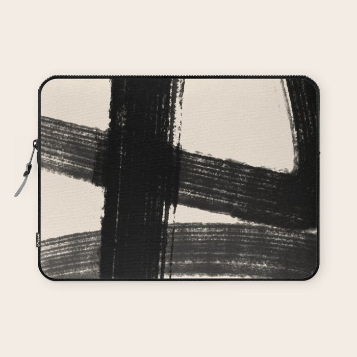 Abstract Minimalist Painted Brushstrokes in Black and Almond Cream 1 Laptop Sleeve Gallery Image 1