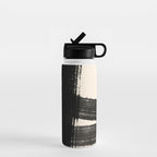 Abstract Minimalist Painted Brushstrokes in Black and Almond Cream 1 Water Bottle Gallery Image 1