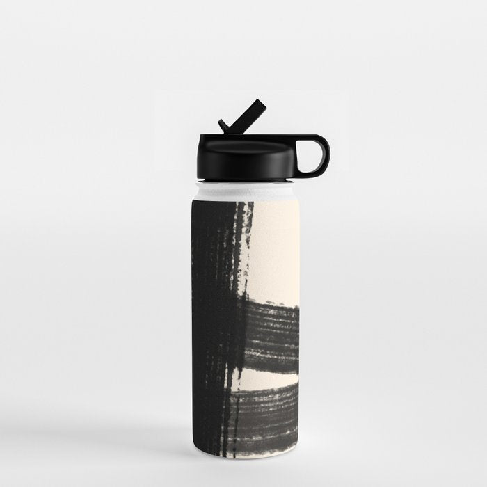 Abstract Minimalist Painted Brushstrokes in Black and Almond Cream 1 Water Bottle Gallery Image 1