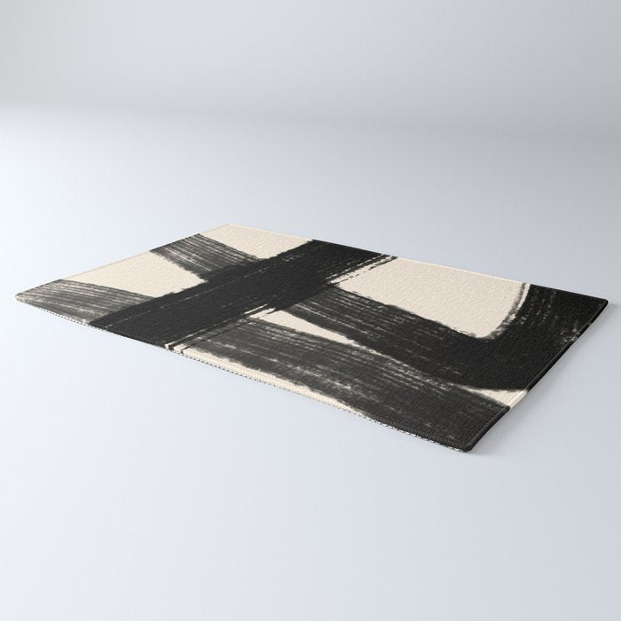 Abstract Minimalist Painted Brushstrokes in Black and Almond Cream 1 Rug Gallery Image 3