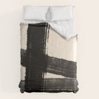 Abstract Minimalist Painted Brushstrokes in Black and Almond Cream 1 Comforter Gallery Image 6