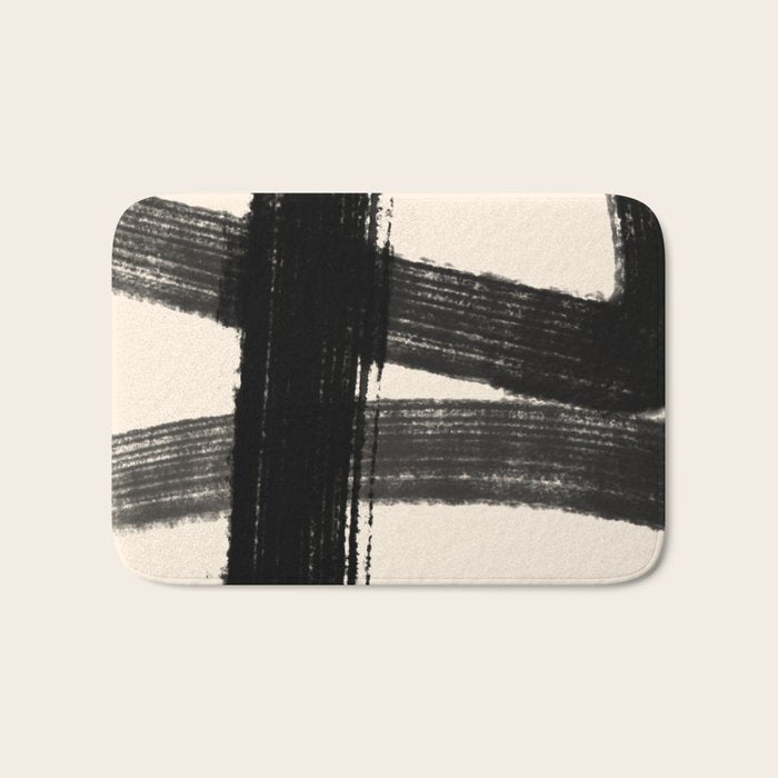 Abstract Minimalist Painted Brushstrokes in Black and Almond Cream 1 Bath Mat Gallery Image 1