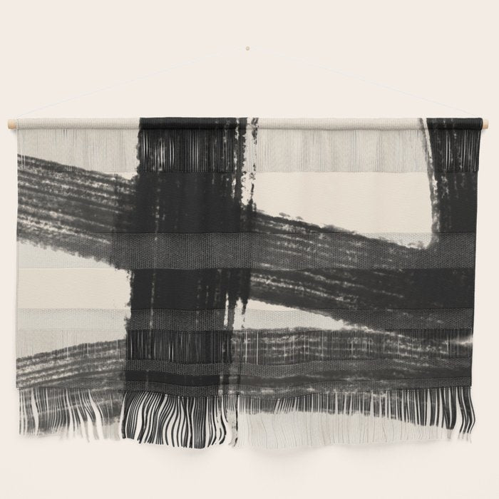 Abstract Minimalist Painted Brushstrokes in Black and Almond Cream 1 Wall Hanging Gallery Image 1