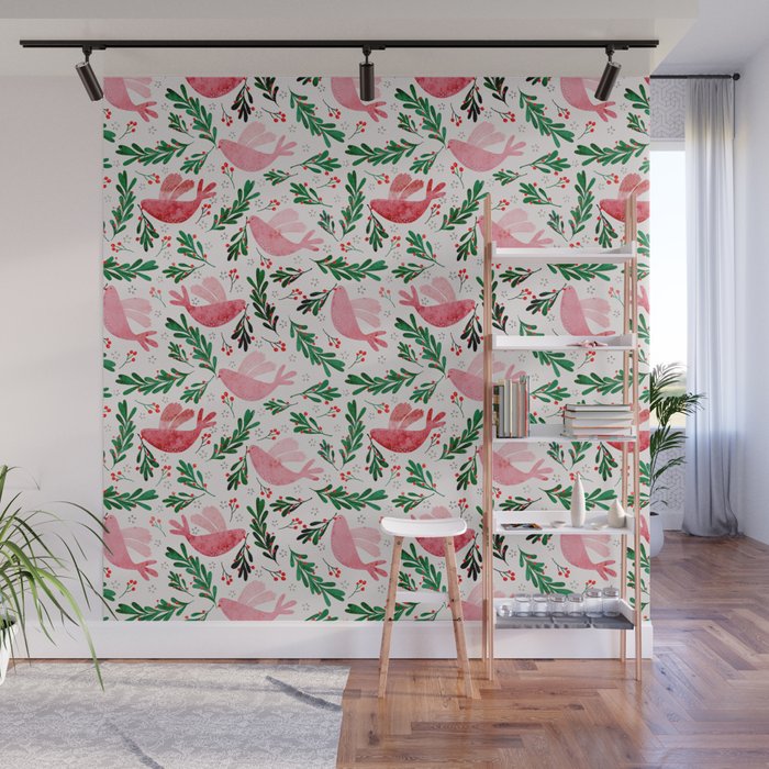 Festive Birds - christmas pattern no2 Wall Mural Gallery Image 1