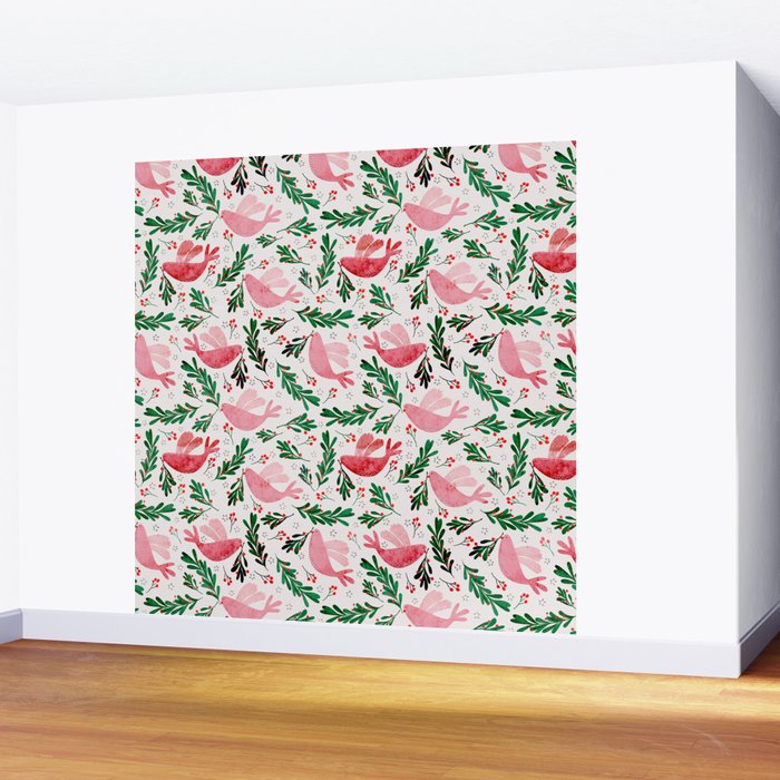 Festive Birds - christmas pattern no2 Wall Mural Gallery Image 2