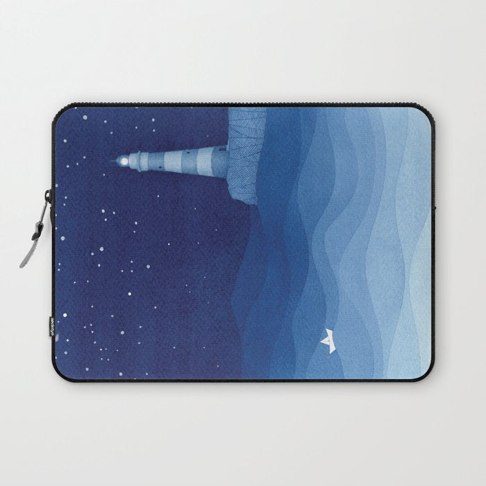 Lighthouse & the paper boat, blue ocean Laptop Sleeve Gallery Image 1