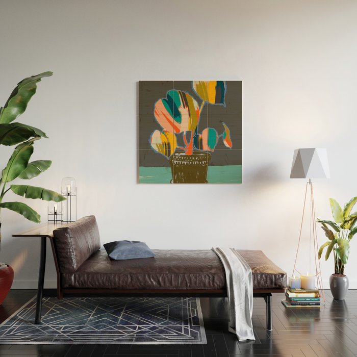 colorful plant pot Wood Wall Art Gallery Image 2