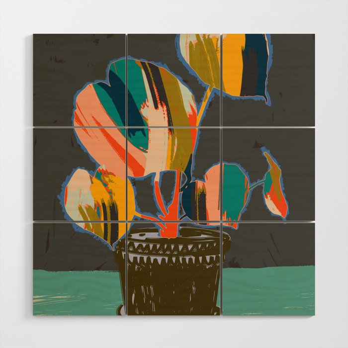 colorful plant pot Wood Wall Art Gallery Image 1