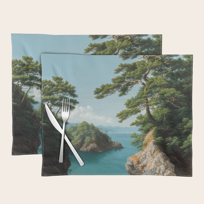 Coastal summer beach Japanese Wall Art Botanical Japandi Wall Art Painting Living Room Decor Placemat Gallery Image 1
