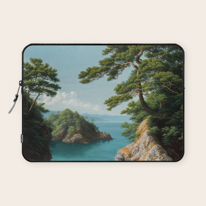 Coastal summer beach Japanese Wall Art Botanical Japandi Wall Art Painting Living Room Decor Laptop Sleeve Gallery Image 1