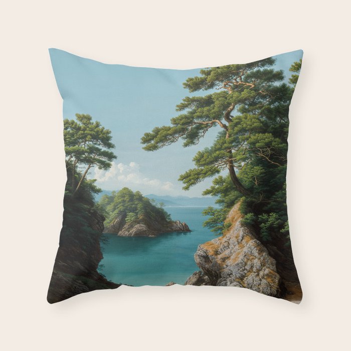Coastal summer beach Japanese Wall Art Botanical Japandi Wall Art Painting Living Room Decor Throw Pillow Gallery Image 1