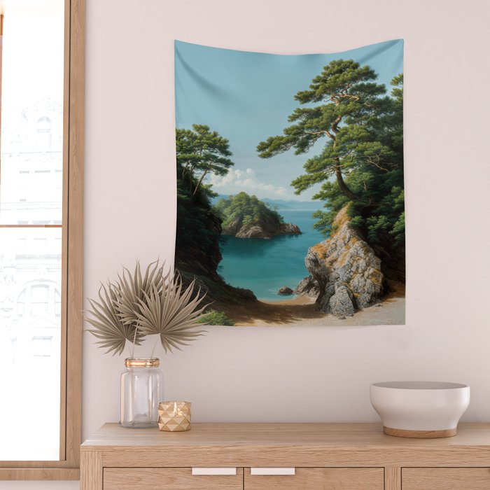 Coastal summer beach Japanese Wall Art Botanical Japandi Wall Art Painting Living Room Decor Wall Tapestry Gallery Image 2