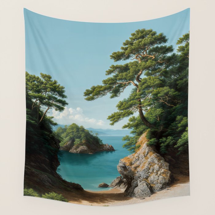 Coastal summer beach Japanese Wall Art Botanical Japandi Wall Art Painting Living Room Decor Wall Tapestry Gallery Image 4