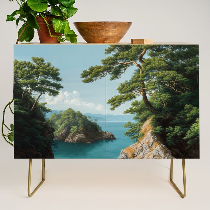 Coastal summer beach Japanese Wall Art Botanical Japandi Wall Art Painting Living Room Decor Credenza Gallery Image 1