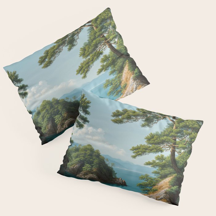 Coastal summer beach Japanese Wall Art Botanical Japandi Wall Art Painting Living Room Decor Pillow Sham Gallery Image 1
