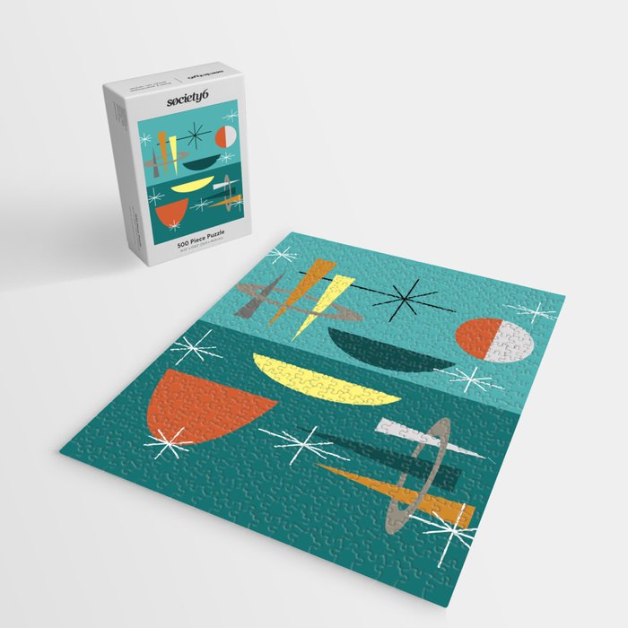 Turquoise Mid Century Modern Jigsaw Puzzle Gallery Image 2