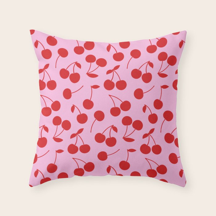 Pink & Red Cherries Throw Pillow Gallery Image 1