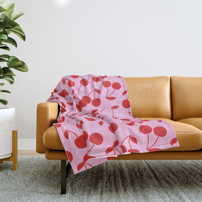 Pink & Red Cherries Throw Blanket Gallery Image 1