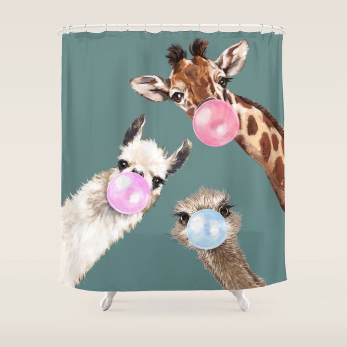 Bubble Gum Gang Dark Green Shower Curtain Gallery Image 1
