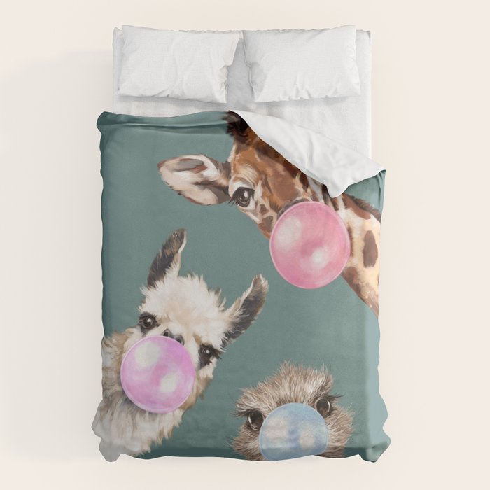 Bubble Gum Gang Dark Green Duvet Cover Gallery Image 1