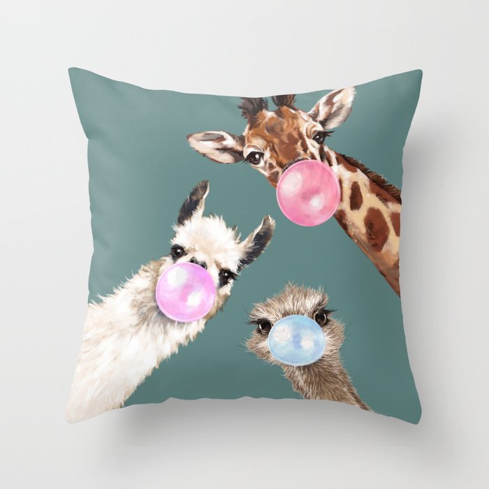 Bubble Gum Gang Dark Green Throw Pillow Gallery Image 6