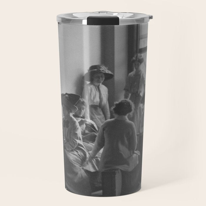 Meeting of the minds, 1912 Columbia Teacher's College vintage black and white portrait photograph Travel Mug Gallery Image 1