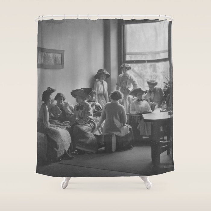 Meeting of the minds, 1912 Columbia Teacher's College vintage black and white portrait photograph Shower Curtain Gallery Image 1