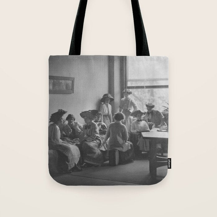 Meeting of the minds, 1912 Columbia Teacher's College vintage black and white portrait photograph Tote Bag Gallery Image 1