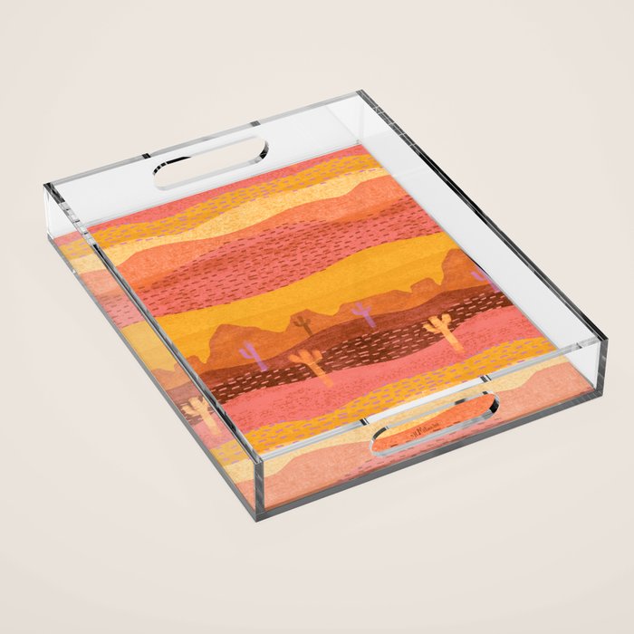 Vintage Western Desert Landscape in Golden Sunrise & Peach Acrylic Tray Gallery Image 1