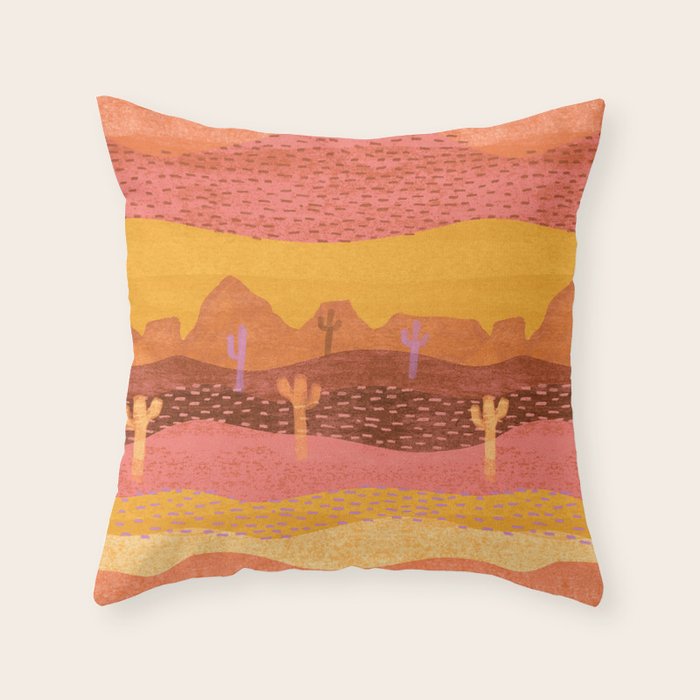 Vintage Western Desert Landscape in Golden Sunrise & Peach Throw Pillow Gallery Image 6