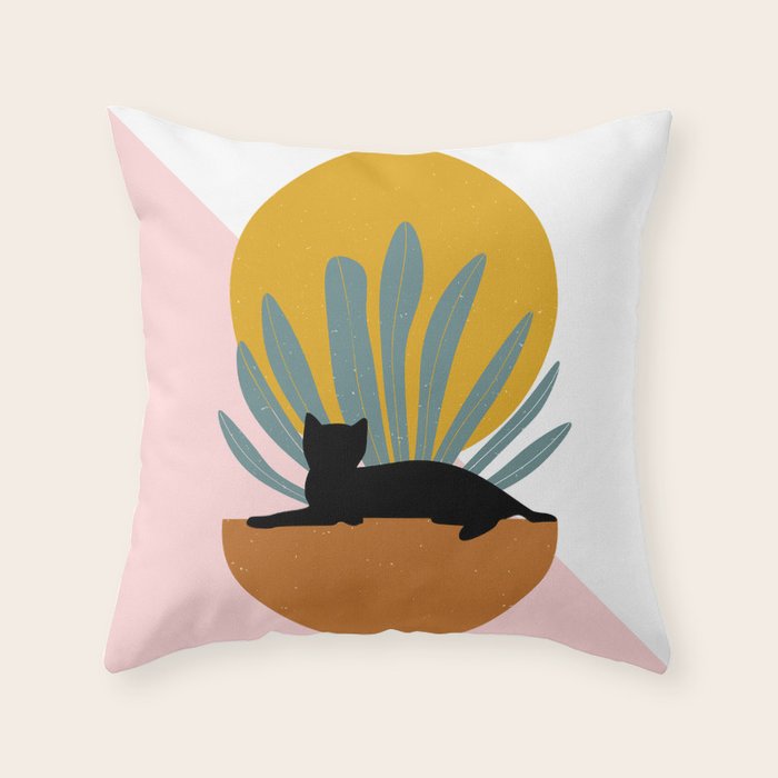 The Cat and The Sun III Throw Pillow Gallery Image 6
