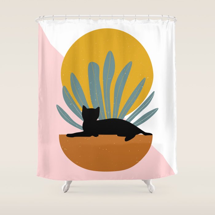 The Cat and The Sun III Shower Curtain Gallery Image 1
