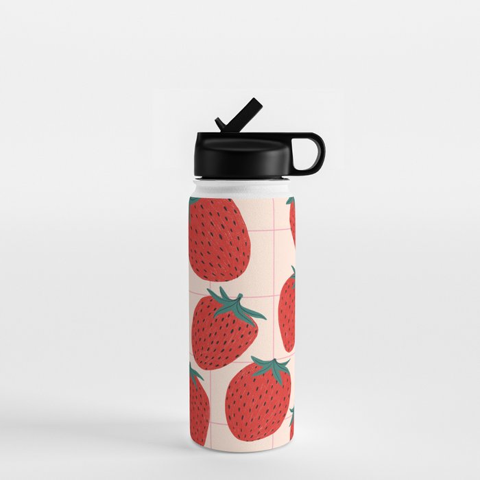 Red strawberries pattern Water Bottle Gallery Image 1
