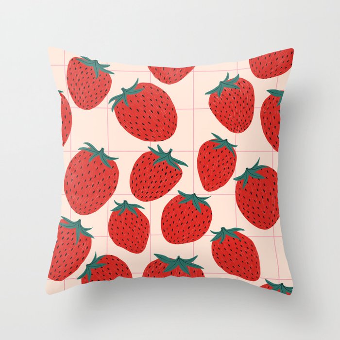 Red strawberries pattern Throw Pillow Gallery Image 1