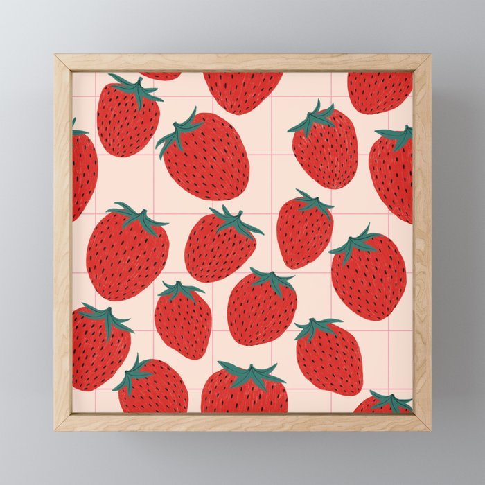 Red strawberries pattern Mini Art Print Gallery Image 1