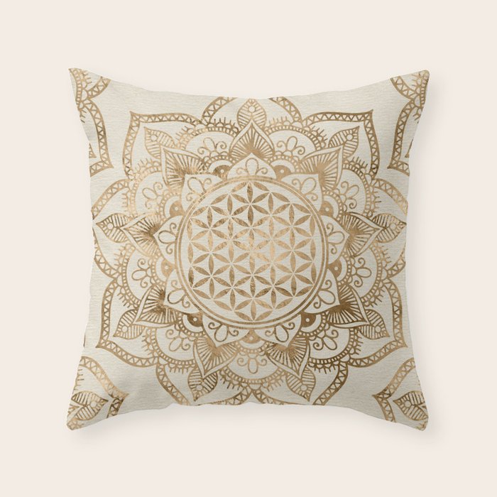 Flower of Life in Lotus - pastel golds and canvas Throw Pillow Gallery Image 6