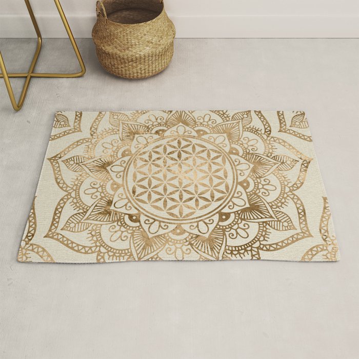 Flower of Life in Lotus - pastel golds and canvas Rug Gallery Image 1