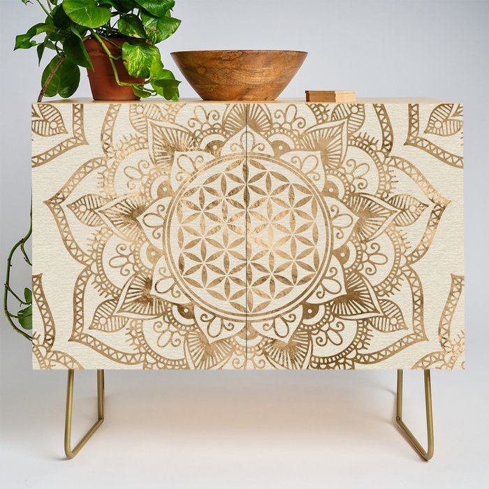 Flower of Life in Lotus - pastel golds and canvas Credenza Gallery Image 1